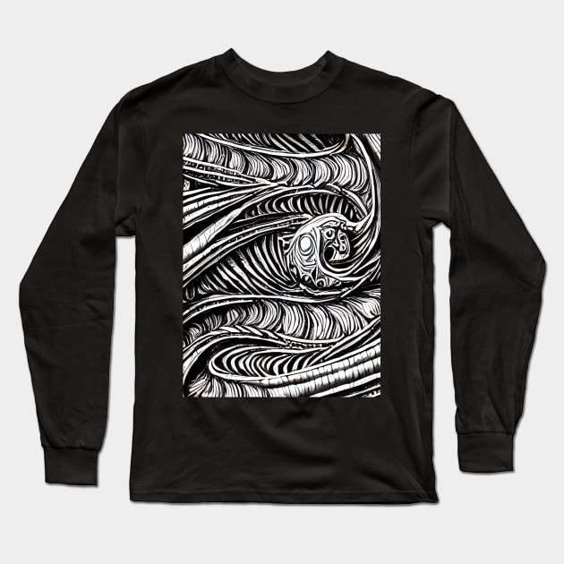 Abstract Dragon Black and White Long Sleeve T-Shirt by AbstraktTheArt